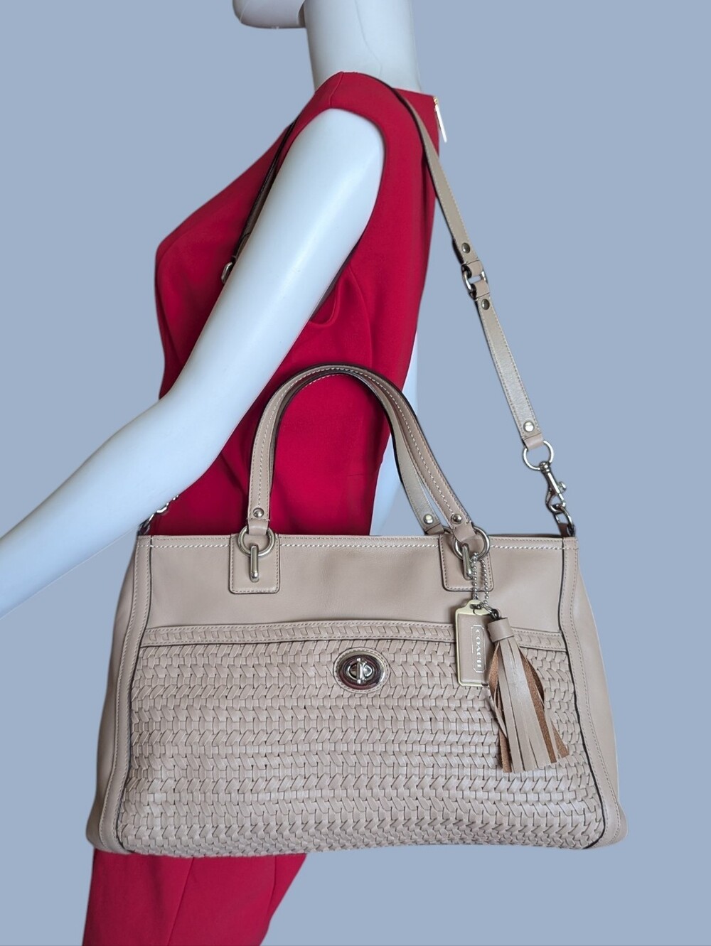 vintage Coach Madison Caroline Woven Leather Satchel